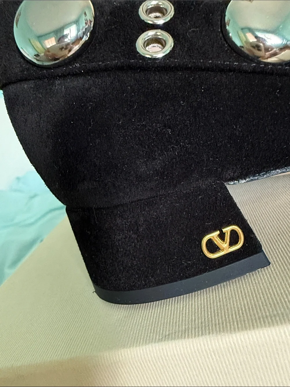 Valentino Black Suede Stud-Embellished Mary Jane Flats